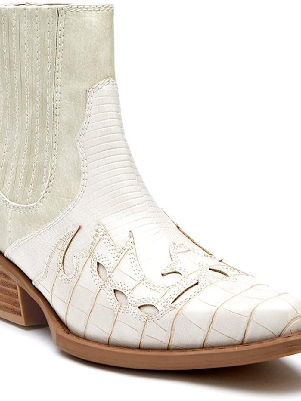 Coconuts by Matisse White & Cream Croc-Embossed Western Ankle Bootie